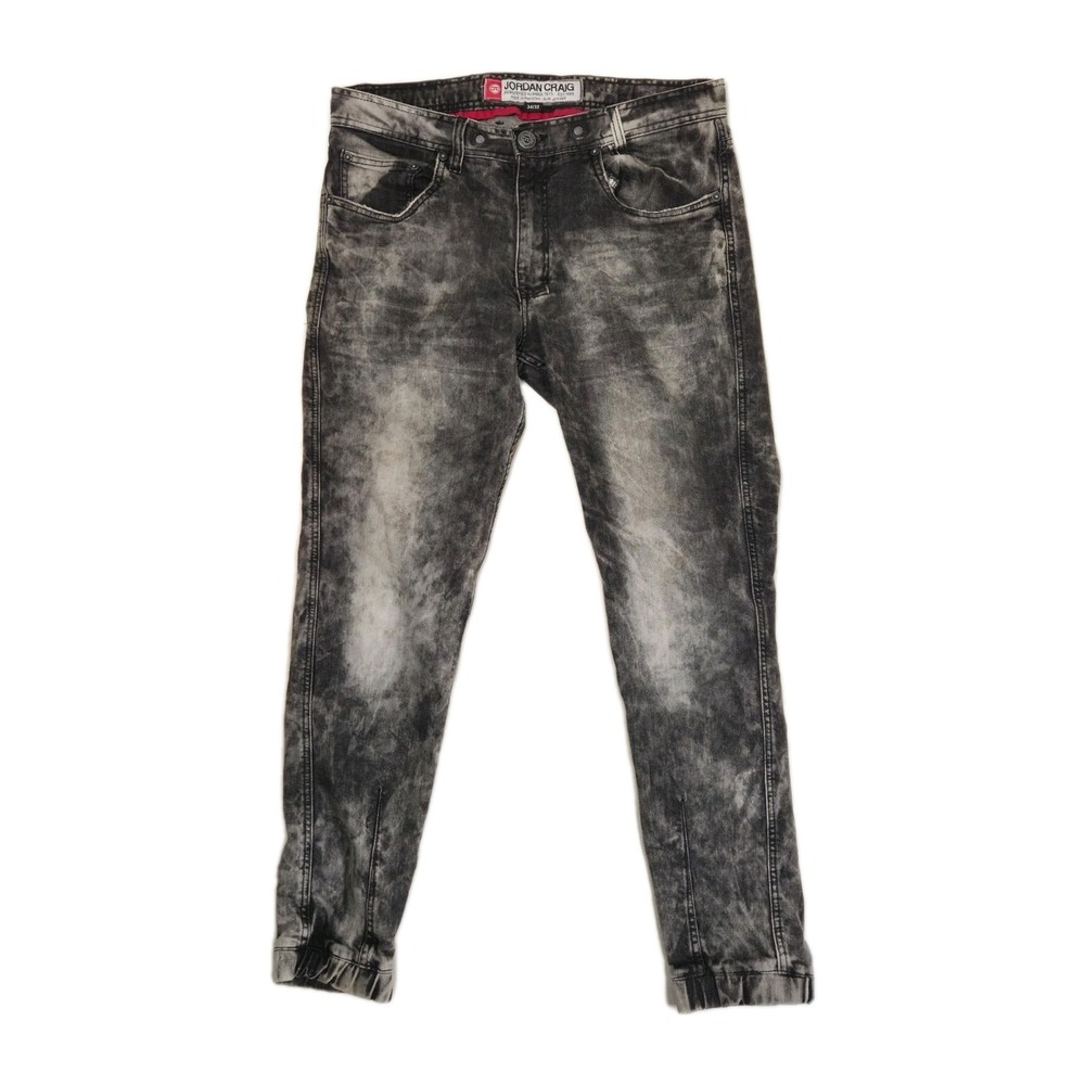 Jordan Craig Black Denim Acid Washed Slim Joggers Mens 34×32 Athleisure Hole